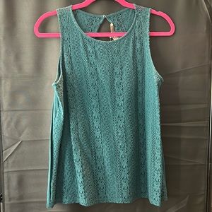 NWT LOFT Green Lacy Cutout Back Shell, M.